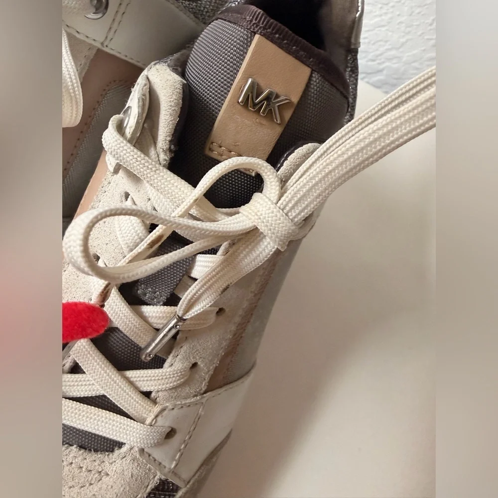 Michael Kors Georgie Mixed-Media Trainers | Silver & Tan Sneakers